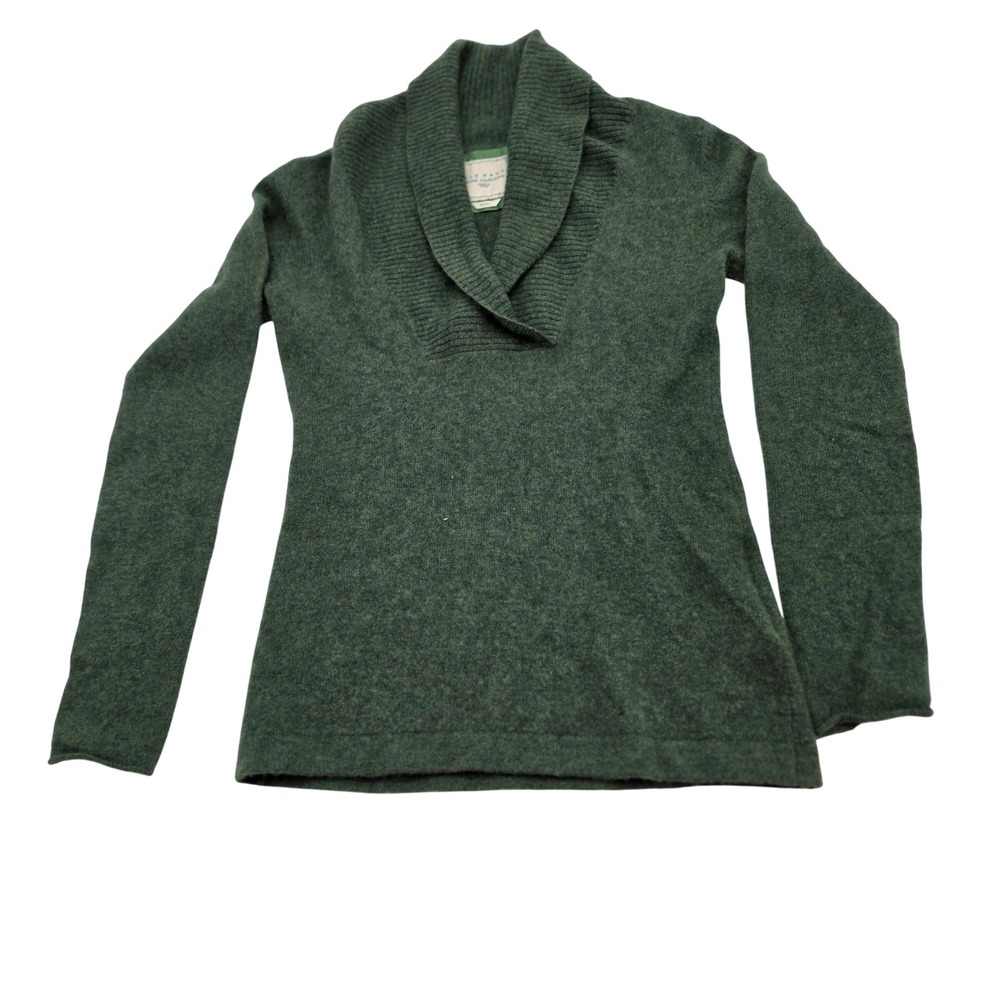 Old Navy Sweater Women Small Green 100% Cashmere Shawl Collar V-Neck Knit